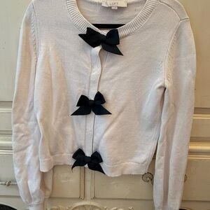 LOFT Cream Cardigan with Black Bow Details